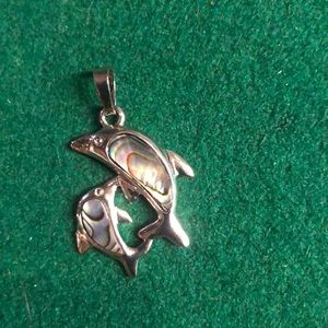 Abalone silver dolphins pendant